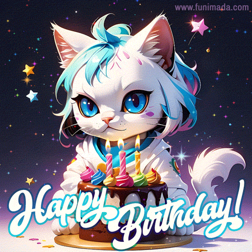 Adorable anime cat with a cake