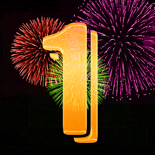 Number 1 GIF. Golden number 1 and animated fireworks.