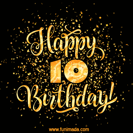 Gold Confetti Animation (loop, gif) - Happy 10th Birthday Lettering Card