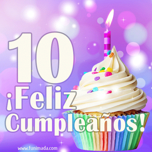 GIF para cumpleaños de 10 con pastel de cumpleaños y los mejores deseos