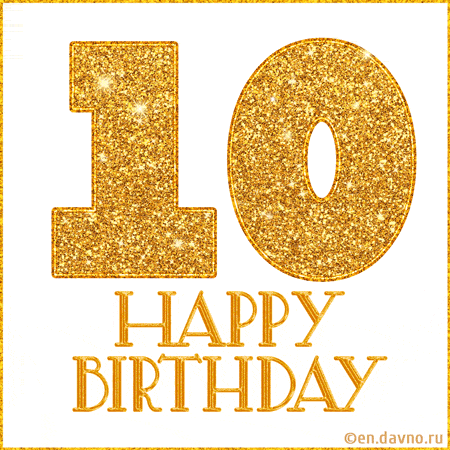 Gold Glitter 10th Birthday GIF