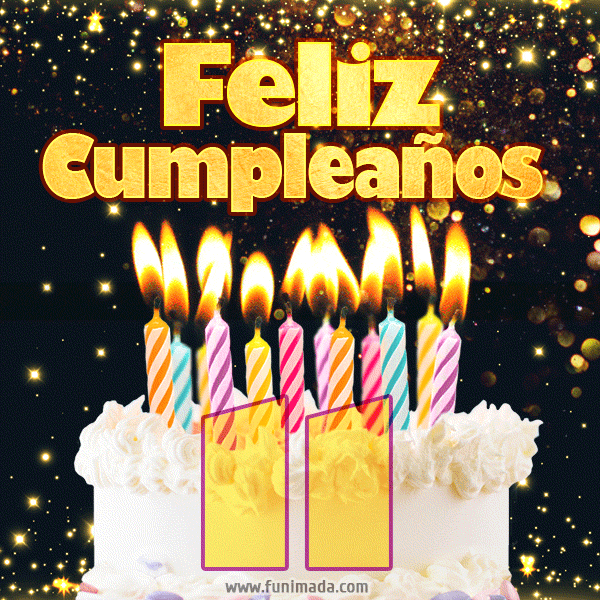 Tarjeta GIF de cumpleaños feliz de 11 años con torta y velas