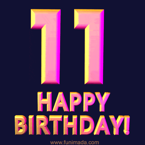 Happy 11th Birthday Cool 3D Text Animation GIF