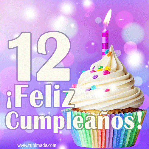 GIF para cumpleaños de 12 con pastel de cumpleaños y los mejores deseos