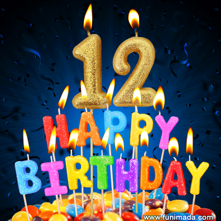 Best Happy 12th Birthday Cake with Colorful Candles GIF