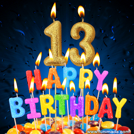 Best Happy 13th Birthday Cake with Colorful Candles GIF