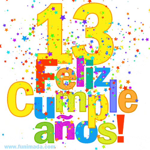 Imagen GIF festiva y colorida de feliz cumpleaños número 13