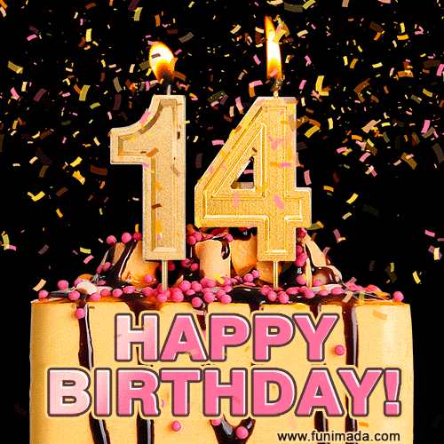 Happy 14th Birthday Cake GIF and Video with sound free download — Download on Funimada.com