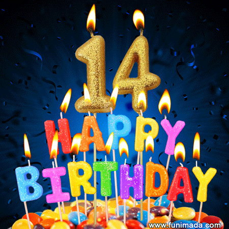 Best Happy 14th Birthday Cake with Colorful Candles GIF — Download on Funimada.com