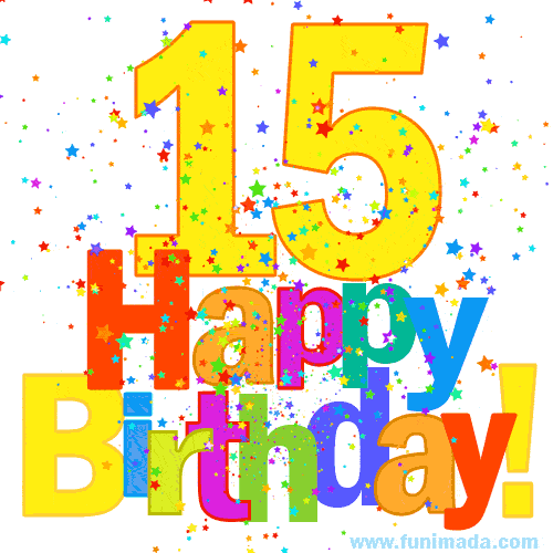 Festive and Colorful Happy 15th Birthday GIF Image