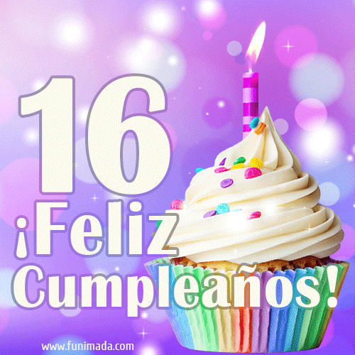 GIF para cumpleaños de 16 con pastel de cumpleaños y los mejores deseos