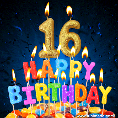 Best Happy 16th Birthday Cake with Colorful Candles GIF