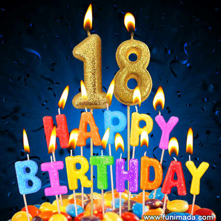 Best Happy 18th Birthday Cake with Colorful Candles GIF