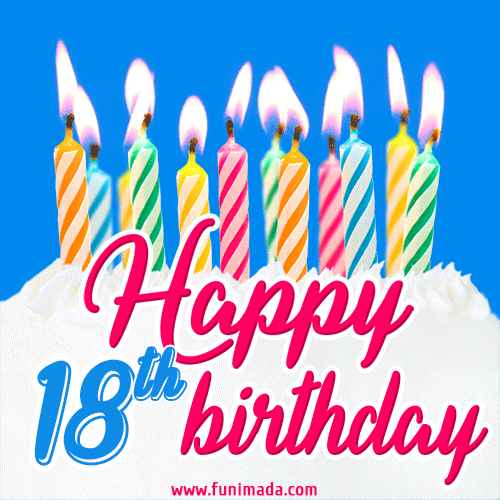 Animated Happy 18th Birthday Card with Cake and Lit Candles