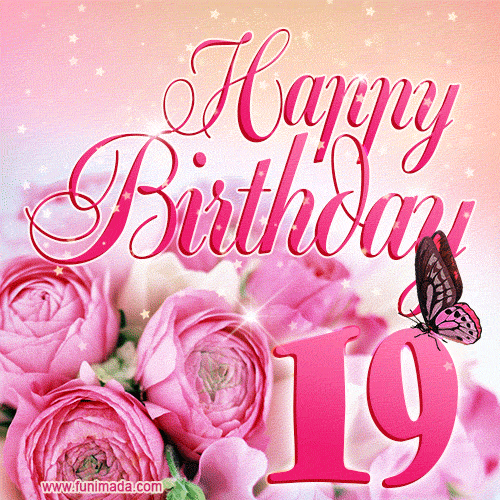 Beautiful Roses & Butterflies - 19 Years Happy Birthday Card for Her
