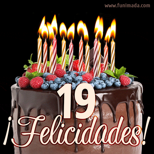  Feliz   cumpleaños pastel de chocolate. Imagen (GIF) con pastel y saludo. — Descarga en Funimada.com