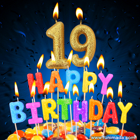 Best Happy 19th Birthday Cake with Colorful Candles GIF