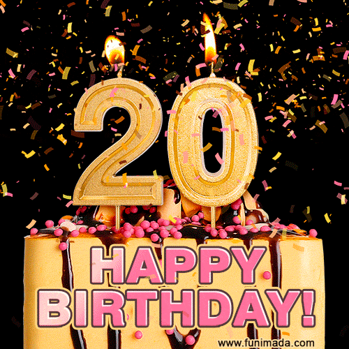 Happy 20th Birthday Cake GIF and Video with sound free download — Download on Funimada.com