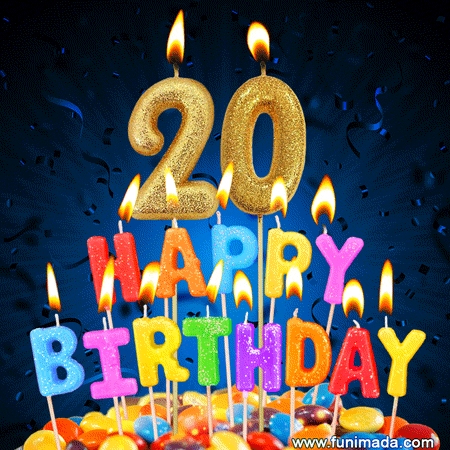 Best Happy 20th Birthday Cake with Colorful Candles GIF