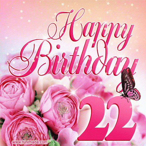 Beautiful Roses & Butterflies - 22 Years Happy Birthday Card for Her