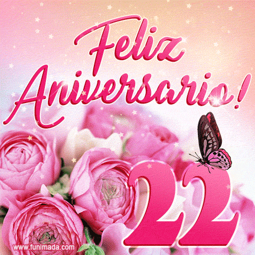 Lindas rosas e borboletas - 22 anos de feliz aniversário GIF