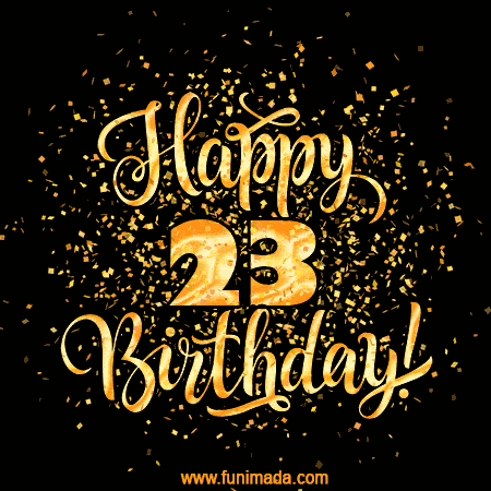 Gold Confetti Animation (loop, gif) - Happy 23rd Birthday Lettering Card