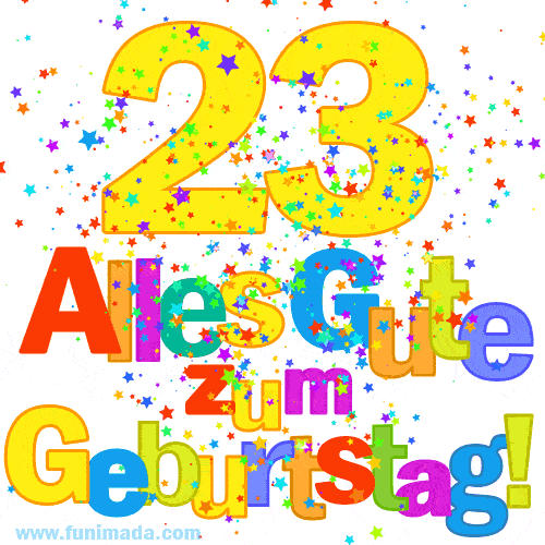 Festliches und farbenfrohes GIF-Bild zum 23. Geburtstag.