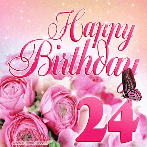 Beautiful Roses & Butterflies - 24 Years Happy Birthday Card for Her