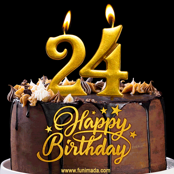 24 Birthday Chocolate Cake with Gold Glitter Number 24 Candles (GIF) — Download on Funimada.com