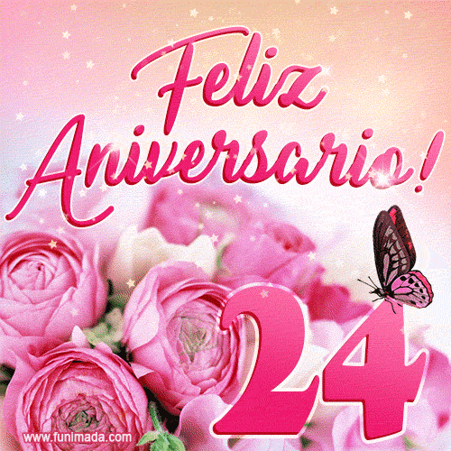 Lindas rosas e borboletas - 24 anos de feliz aniversário GIF