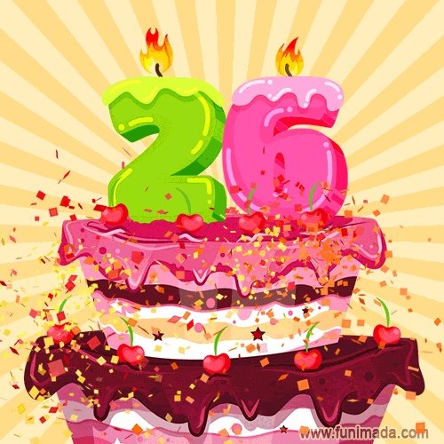 Hand Drawn 26th Birthday Cake Greeting Card (Animated Loop GIF)