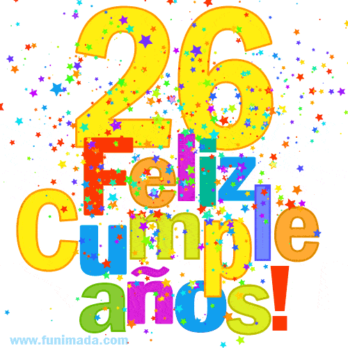 Imagen GIF festiva y colorida de feliz cumpleaños número 26