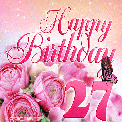 Beautiful Roses & Butterflies - 27 Years Happy Birthday Card for Her