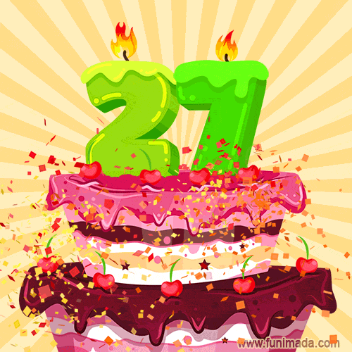 Hand Drawn 27th Birthday Cake Greeting Card (Animated Loop GIF)