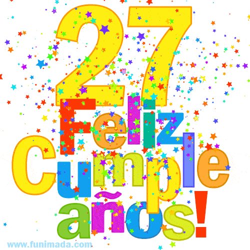 Imagen GIF festiva y colorida de feliz cumpleaños número 27