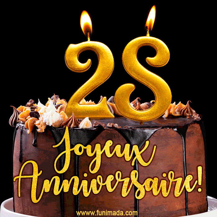 Gâteau d'anniversaire avec bougies GIF – 28 ans