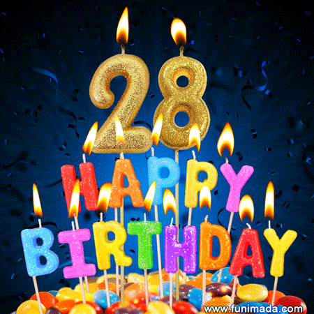 Best Happy 28th Birthday Cake with Colorful Candles GIF