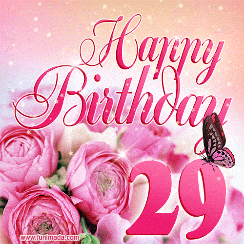 Beautiful Roses & Butterflies - 29 Years Happy Birthday Card for Her