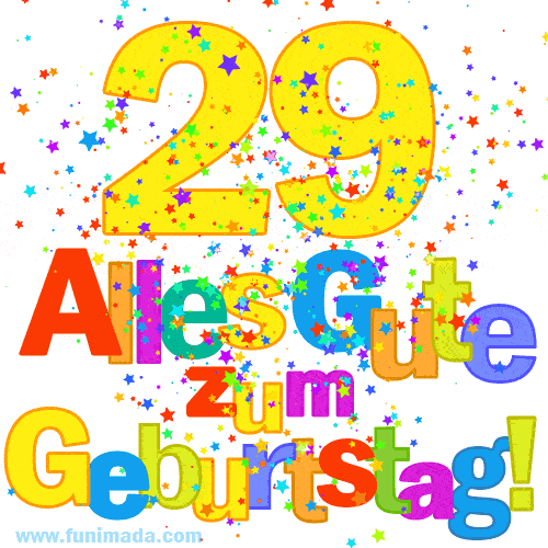 Festliches und farbenfrohes GIF-Bild zum 29. Geburtstag.
