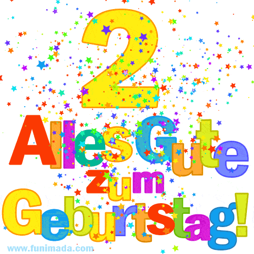 Festliches und farbenfrohes GIF-Bild zum 2. Geburtstag.