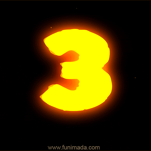 Three (3) GIF, fire animated number on black background