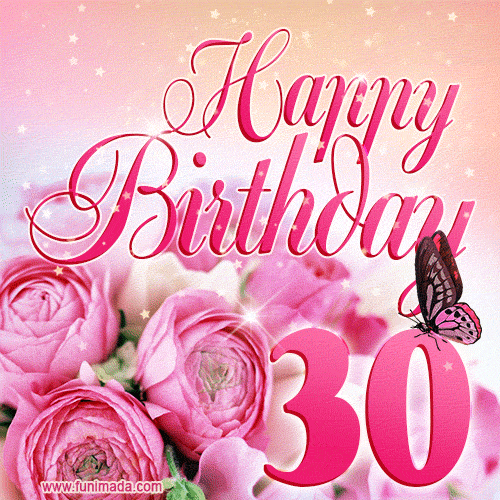 Beautiful Roses & Butterflies - 30 Years Happy Birthday Card for Her