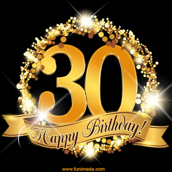 Happy 30th Birthday Anniversary Card, Gold Glitter and Sparkles