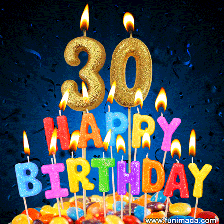 Best Happy 30th Birthday Cake with Colorful Candles GIF