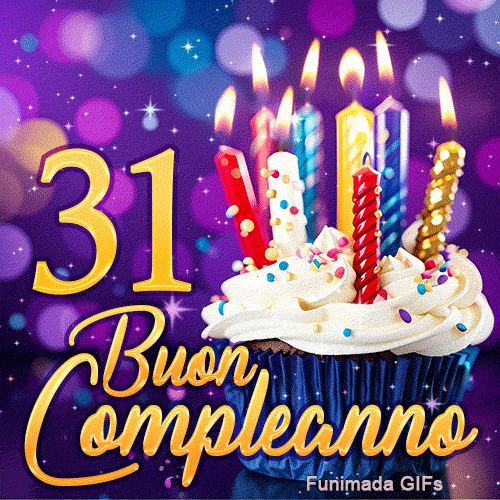 Animazione di compleanno 31 anni con il numero 31 d'oro, una torta festosa e candele colorate accese.