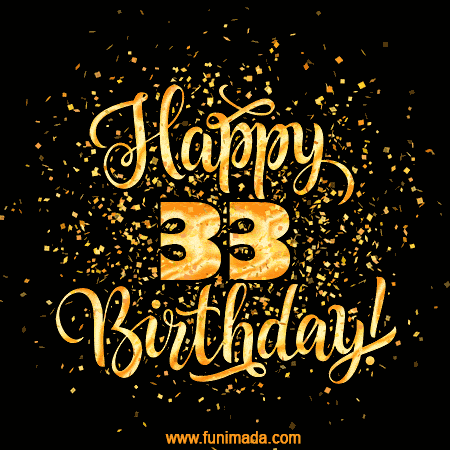 Gold Confetti Animation (loop, gif) - Happy 33rd Birthday Lettering Card