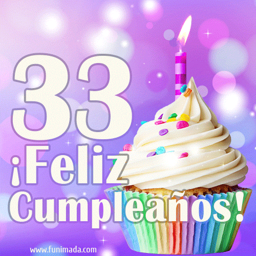 GIF para cumpleaños de 33 con pastel de cumpleaños y los mejores deseos