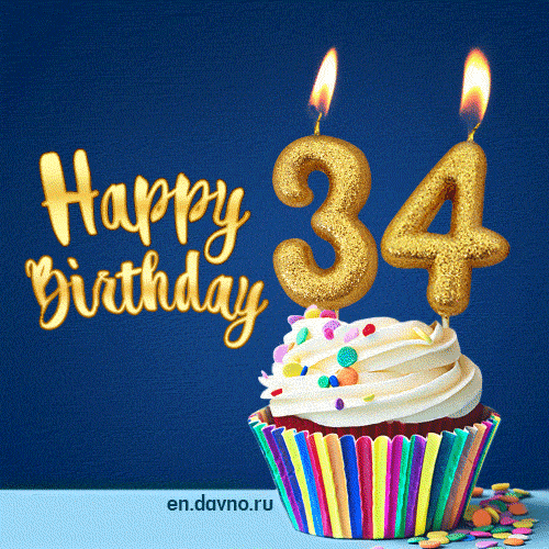 Happy Birthday - 34 Years Old Animated Card — Download on Funimada.com