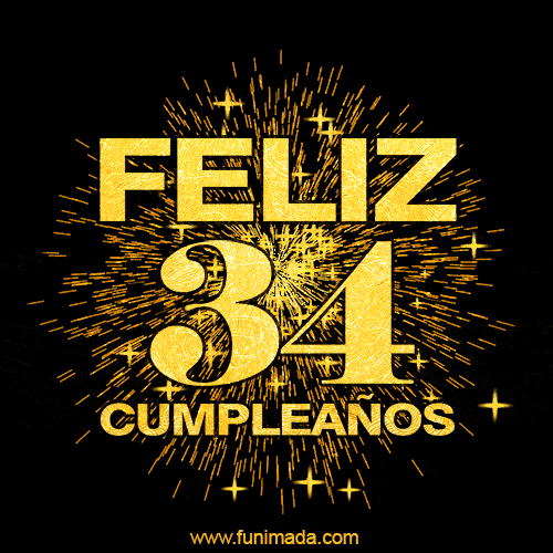 GIF animado para cumpleaños con el número 34 - feliz cumpleaños gif de fuegos artificiales