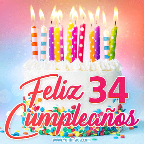 Cumpleaños de 34 - delicioso pastel de cumpleaños con velas